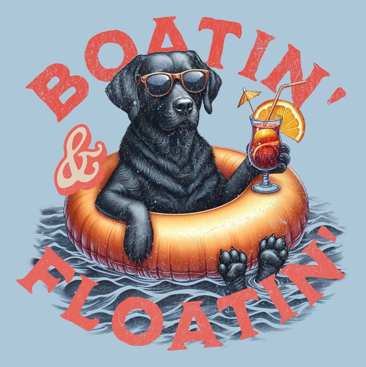 Boatin' & Floating' (Black Lab) (Adult Short Sleeve T-Shirt)